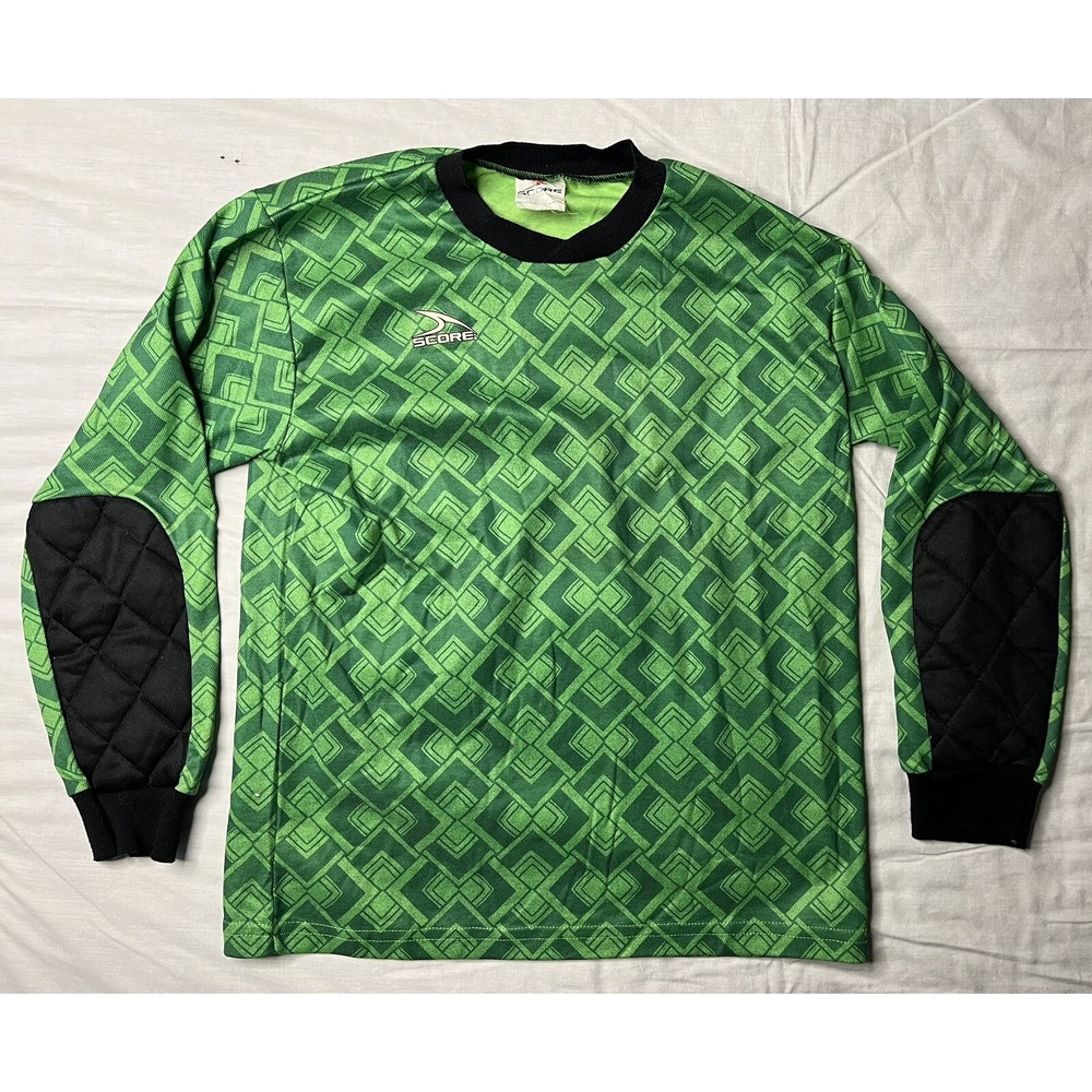 Score Soccer Jersey Youth Size Large Green Diamonds Long Sleeve Vintage 1990s
